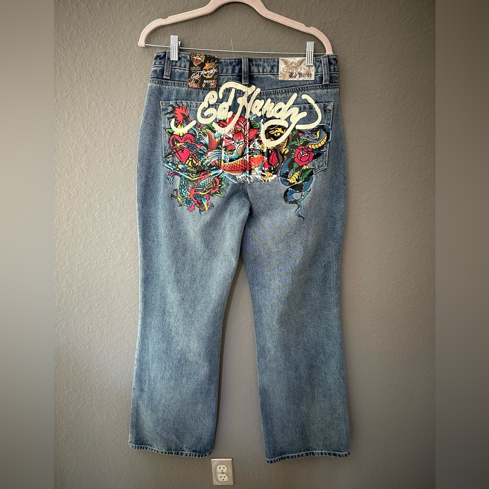 NWT Ed Hardy Heart Dragon Tiger Rose Baggy Jeans Size 30 NWT